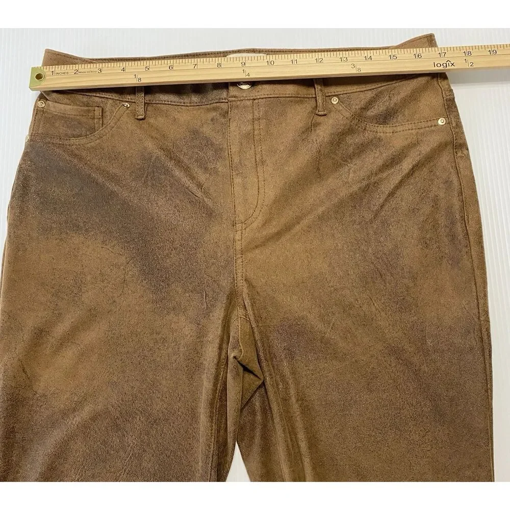 Chico's Women's Slim Pants Mid Rise Tan/Brown Soft Faux Suede Size 1 (fit 34x30) - Picture 6 of 11